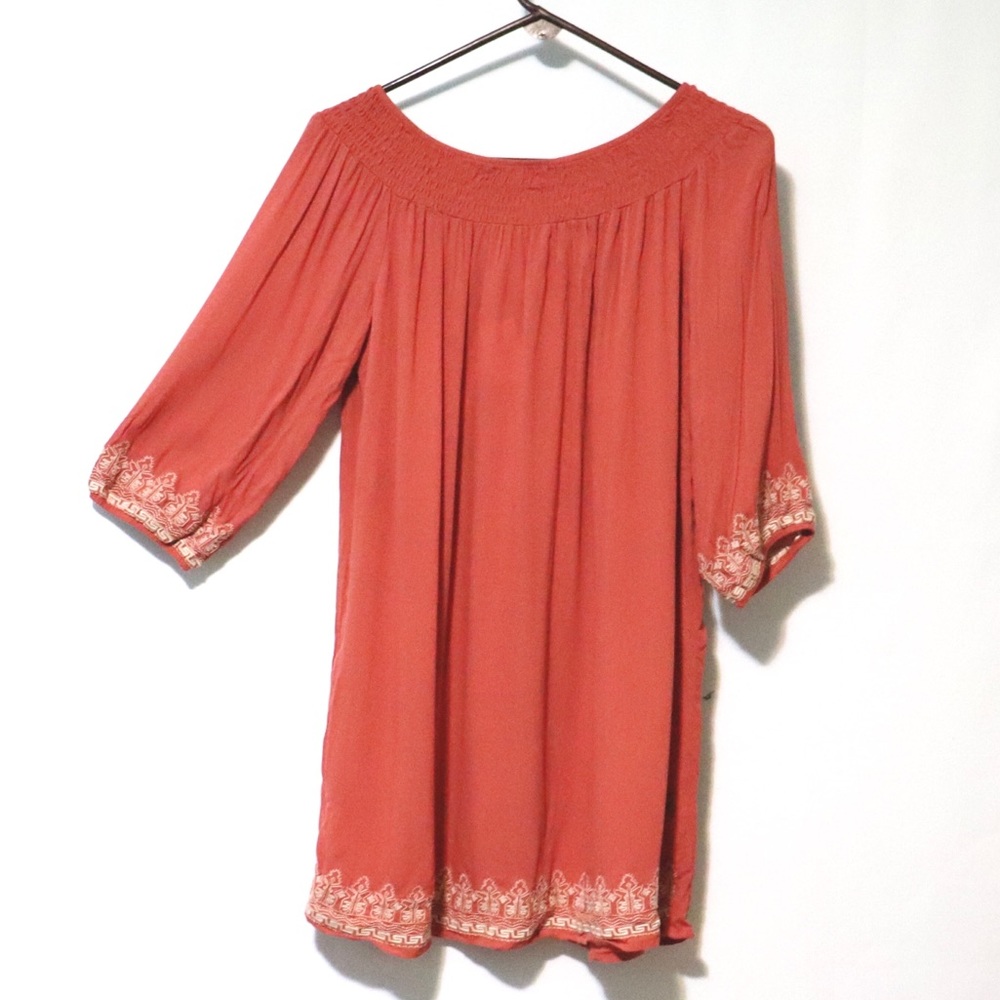 Tantrums embroidered boho coral rayon tunic large